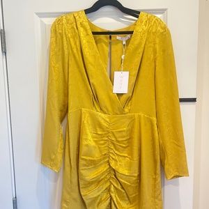 Ways yellow gold jacquard mini dress